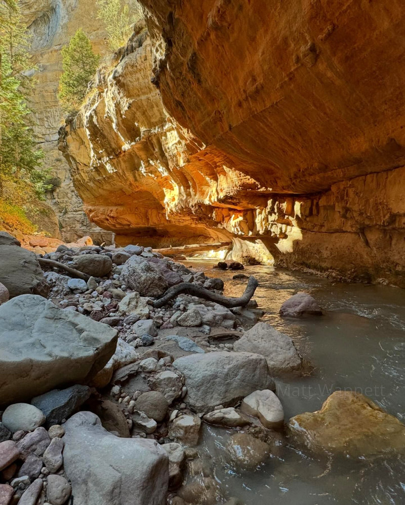 Creek and orange cliffs in Utah.