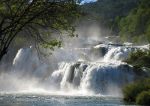 Waterfalls in Croatia.  Nature picture.  Rainjackets, rain gear.  