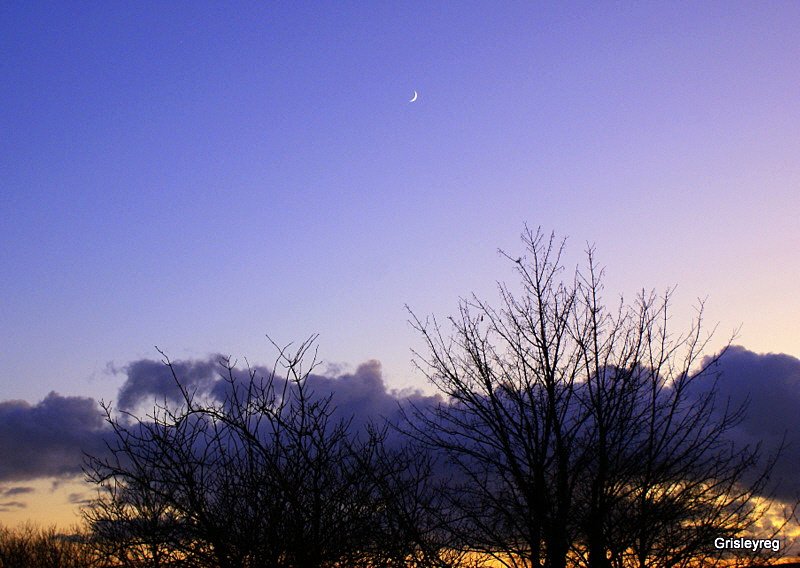 Moonrise, sunset over Somerset, England.
