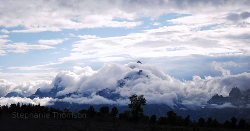 Clouds surround the Grand Tetons