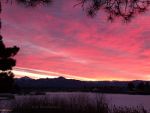 Pink sunrise over Village Lake in Pagosa Springs, CO