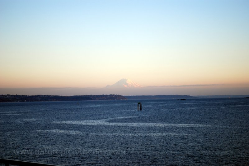 mount Rainier visible while crossing Puget Sound