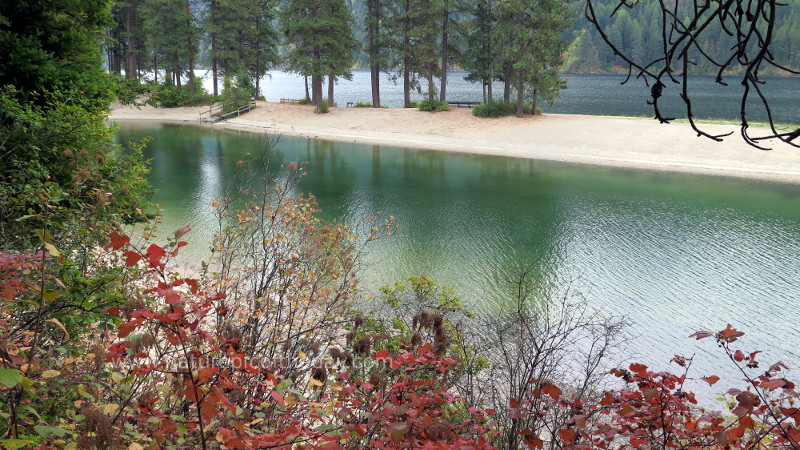 Green water and red leaves in Idaho